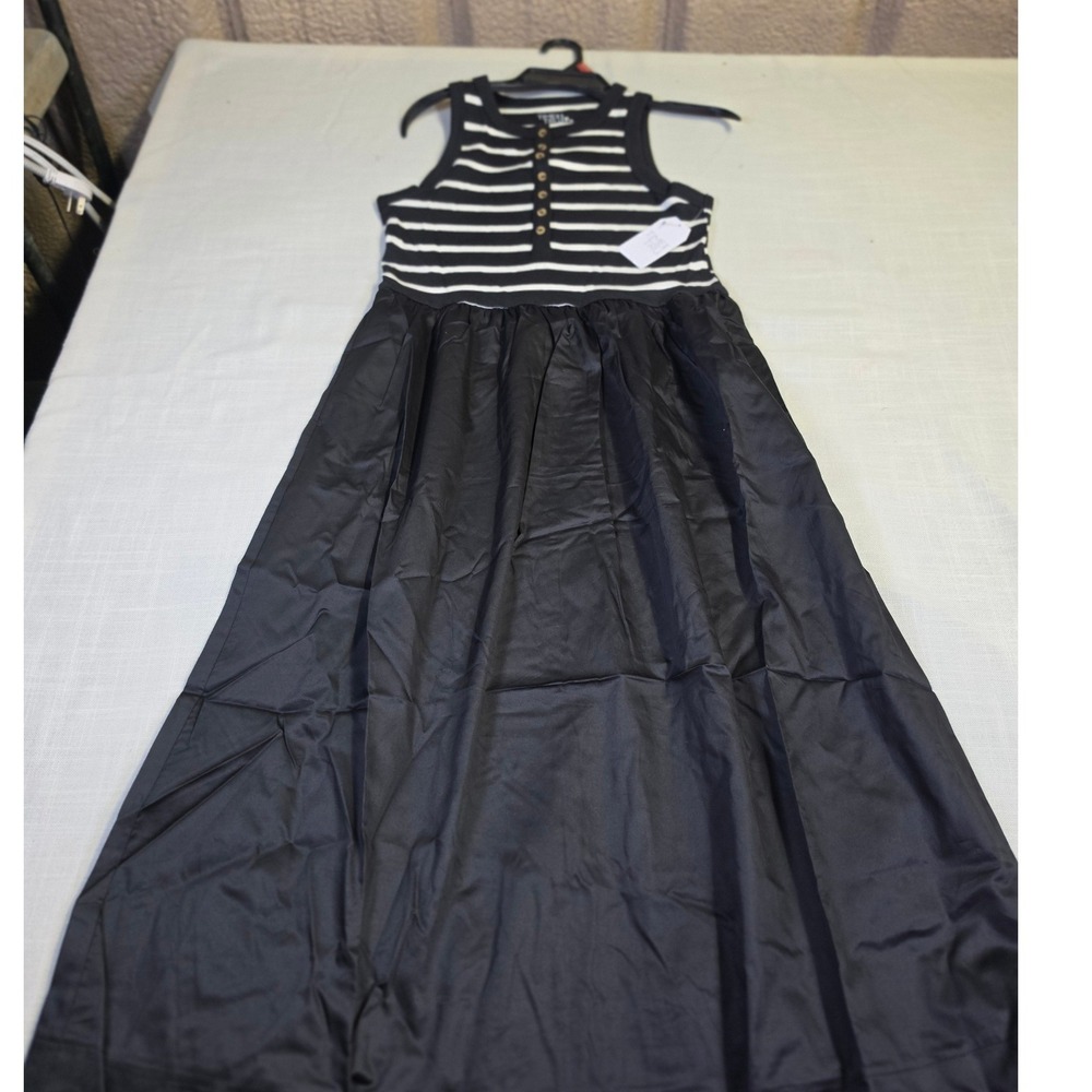 Time and Tru Women Black Soot Stripe Midi Henley Knit Dress Sleeveless  M 8-10